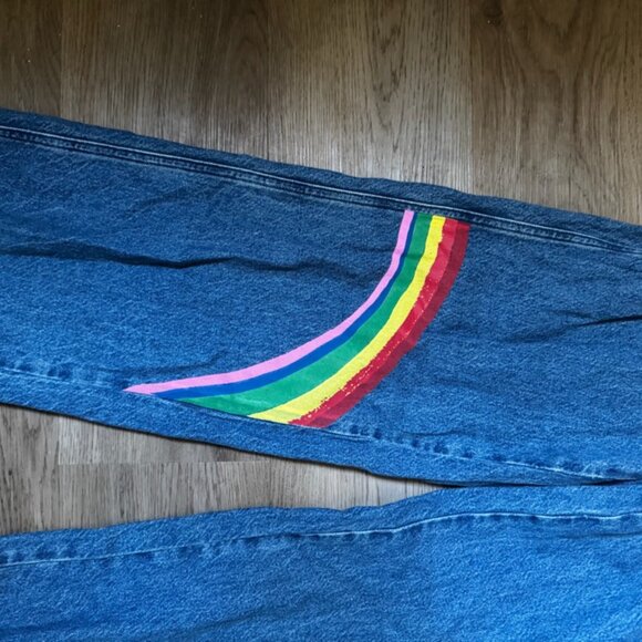 PacSun Rainbow, Mushroom, and Cherry Printed Baggy Jeans - Medium Wash - Picture 3 of 8